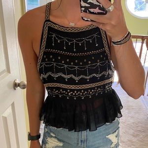 Free People Black Embellished Sheer Tank Top